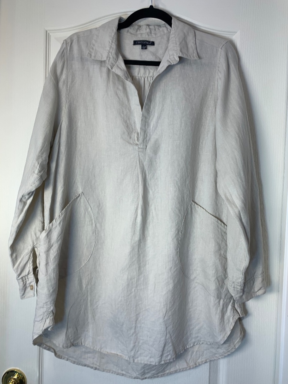 For Cynthia Linen Blouse Cream Relaxed Fit Pockets Cottage Chic L